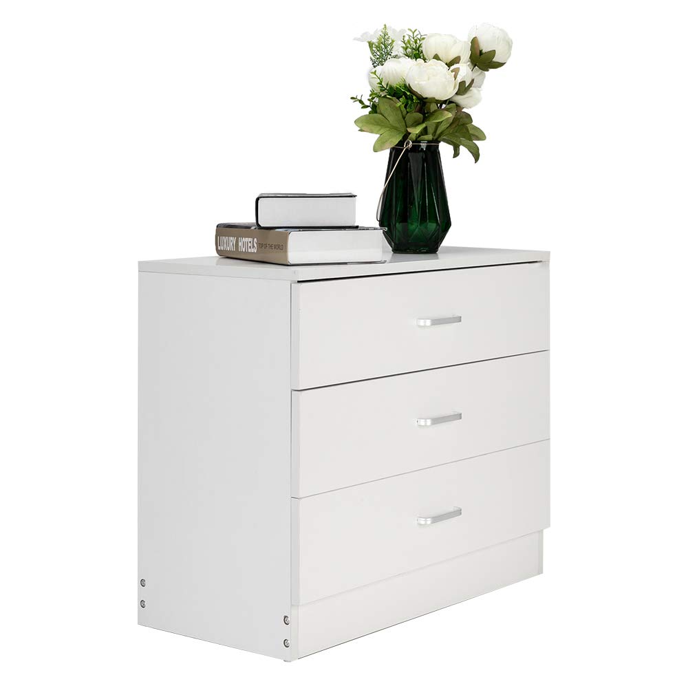 Zimtown 3 Drawer White Dresser for Bedroom, Small Chests of Drawers Modern Nightstand, Dresser Chest with 3 Storage Drawers, Dressers for Nursery, Hallway, Living Room, Closet