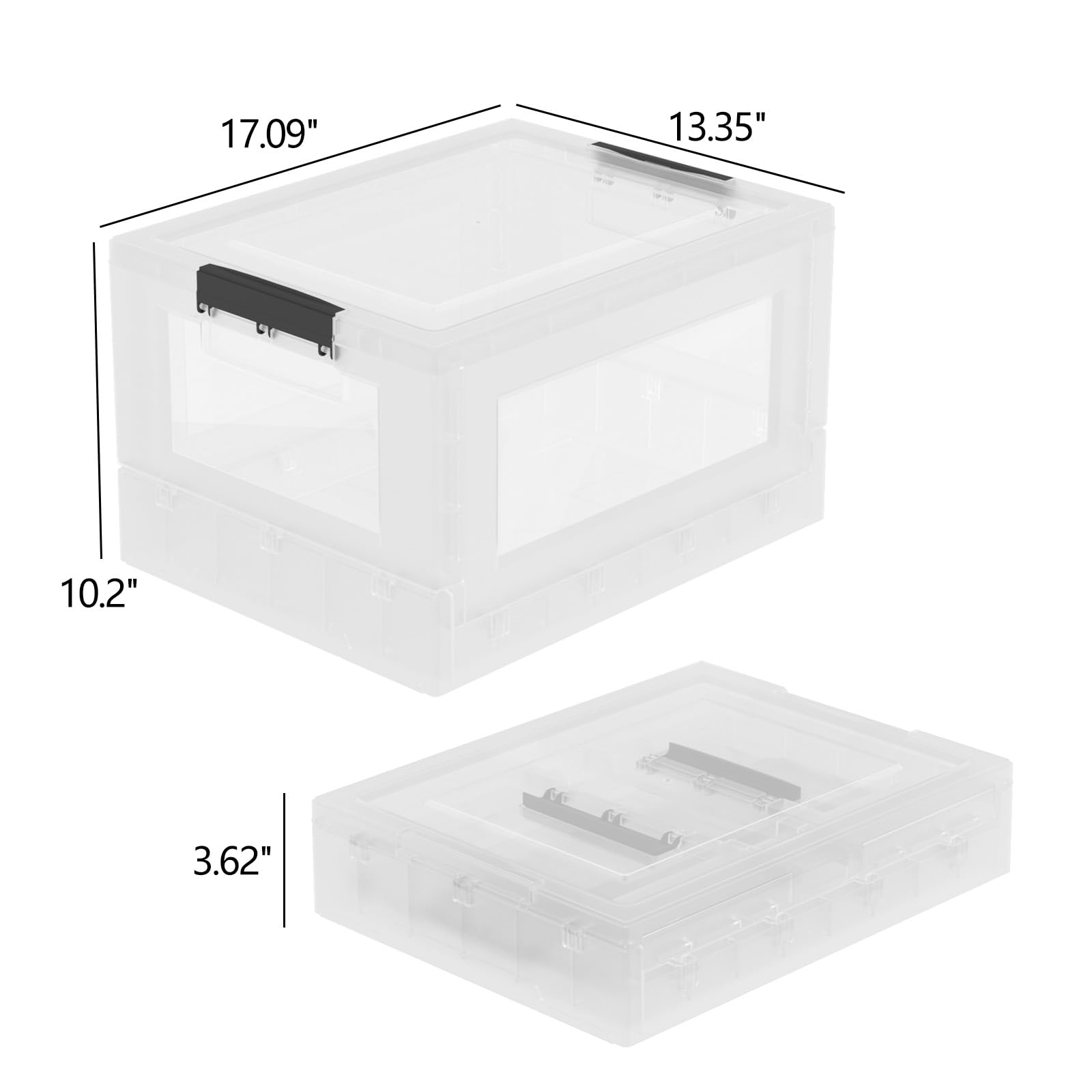 Rinboat 32 Quart Plastic Collapsible Storage Crates Boxes with Lids, Clear Plastic Storage Bins, 4 Packs