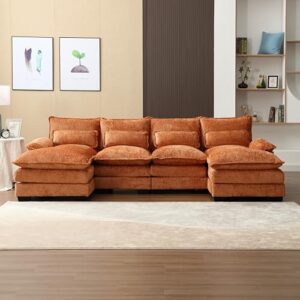 eafurn free combination u shaped sectional chaise lounge,velvet upholstery symmetrical modular solid wood legs,convertible sleeper sofa & couch living room furniture sets, orange 110.63"