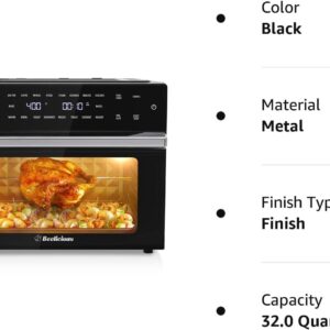 Beelicious Pro 32QT Extra Large Air Fryer, 19-In-1 Air Fryer Toaster Oven Combo with Rotisserie and Dehydrator, Digital Convection Oven Countertop Airfryer Fit 13" Pizza, 1800w, Black