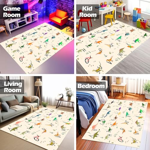 Osimiccp Dinosaur Rug for Boys Bedroom,3'x5' Non-Slip ABC Rug for Kids Playroom,Living Room,Classroom Area Rug Home Decor