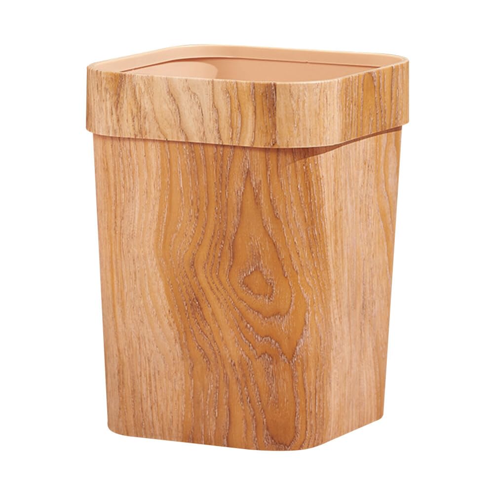 Ciieeo Imitation Wood Grain Trash Can Retro Square Wastebasket Decorative Storage Bins Small Plastic Trash Can Bathroom Garbage Can Flower Holder Bucket for Home Kitchen 12L