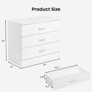 Zimtown 3 Drawer White Dresser for Bedroom, Small Chests of Drawers Modern Nightstand, Dresser Chest with 3 Storage Drawers, Dressers for Nursery, Hallway, Living Room, Closet