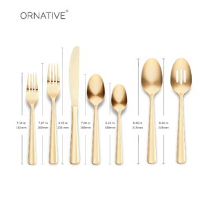 ORNATIVE - Alicja Silverware Set W/BUF with Drawer Organizer & Service for 8, Set Includes Knives, Forks & Spoons for Home, Kitchen & Restaurant, 18/0 Stainless Steel & Dishwasher Safe - 42 Pcs, Gold