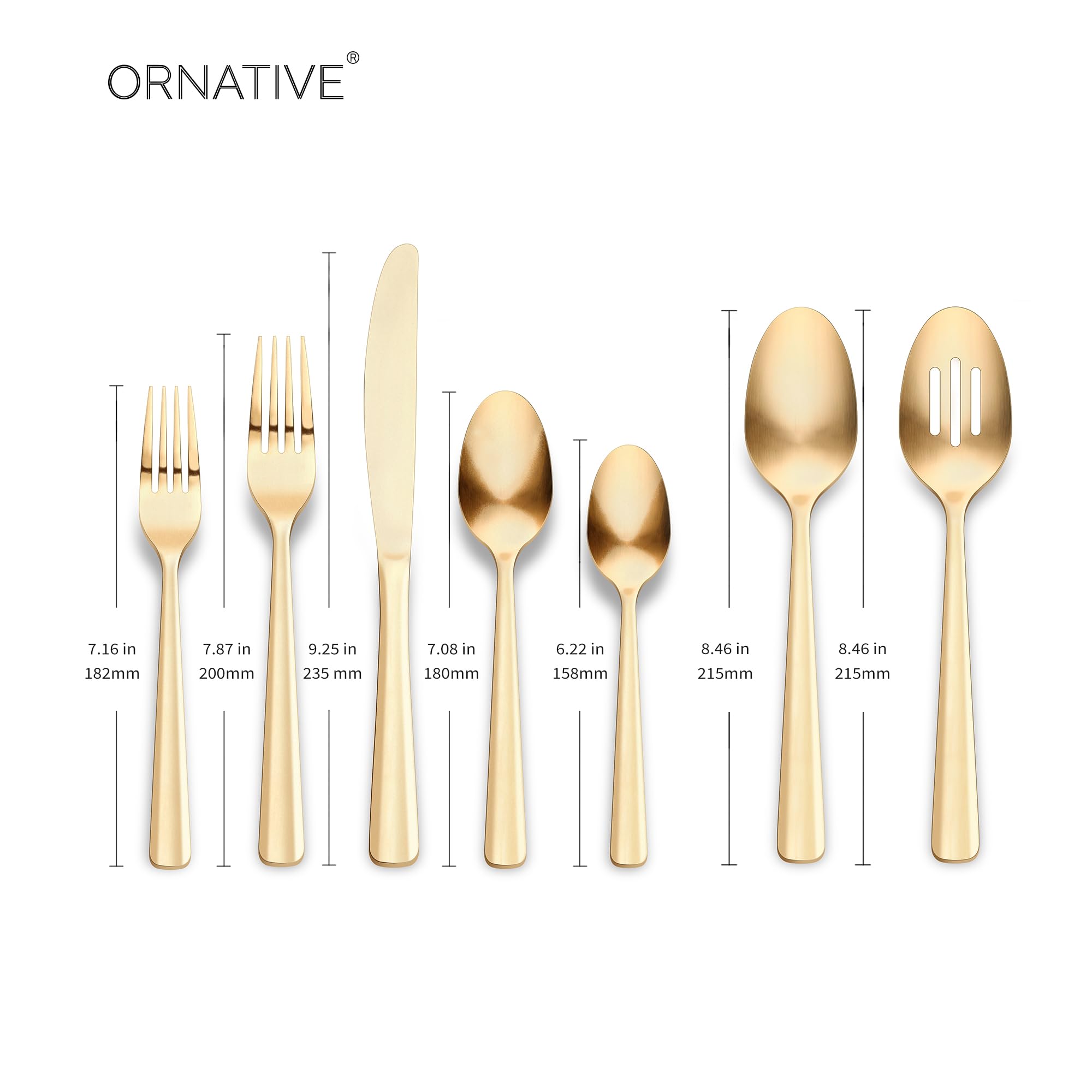 ORNATIVE - Alicja Silverware Set W/BUF with Drawer Organizer & Service for 8, Set Includes Knives, Forks & Spoons for Home, Kitchen & Restaurant, 18/0 Stainless Steel & Dishwasher Safe - 42 Pcs, Gold