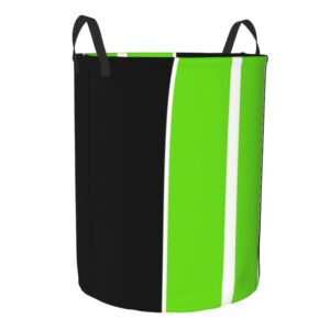 Large Laundry Basket, Lime Green Black White Stripes Collapsible Laundry Hamper Dirty Clothes Washing Bin for College Dorm Storage Essentials