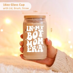 Fairy's Gift Boy Mom Iced Coffee Cup, Cute Boy Mom Gifts, 16 oz Coffee Glass Cups with Lids Straws - in My Boy Mom Era - Boy Mom Christmas, Boy Mama Birthday Gifts - Gifts for New Mom, Expecting Mom