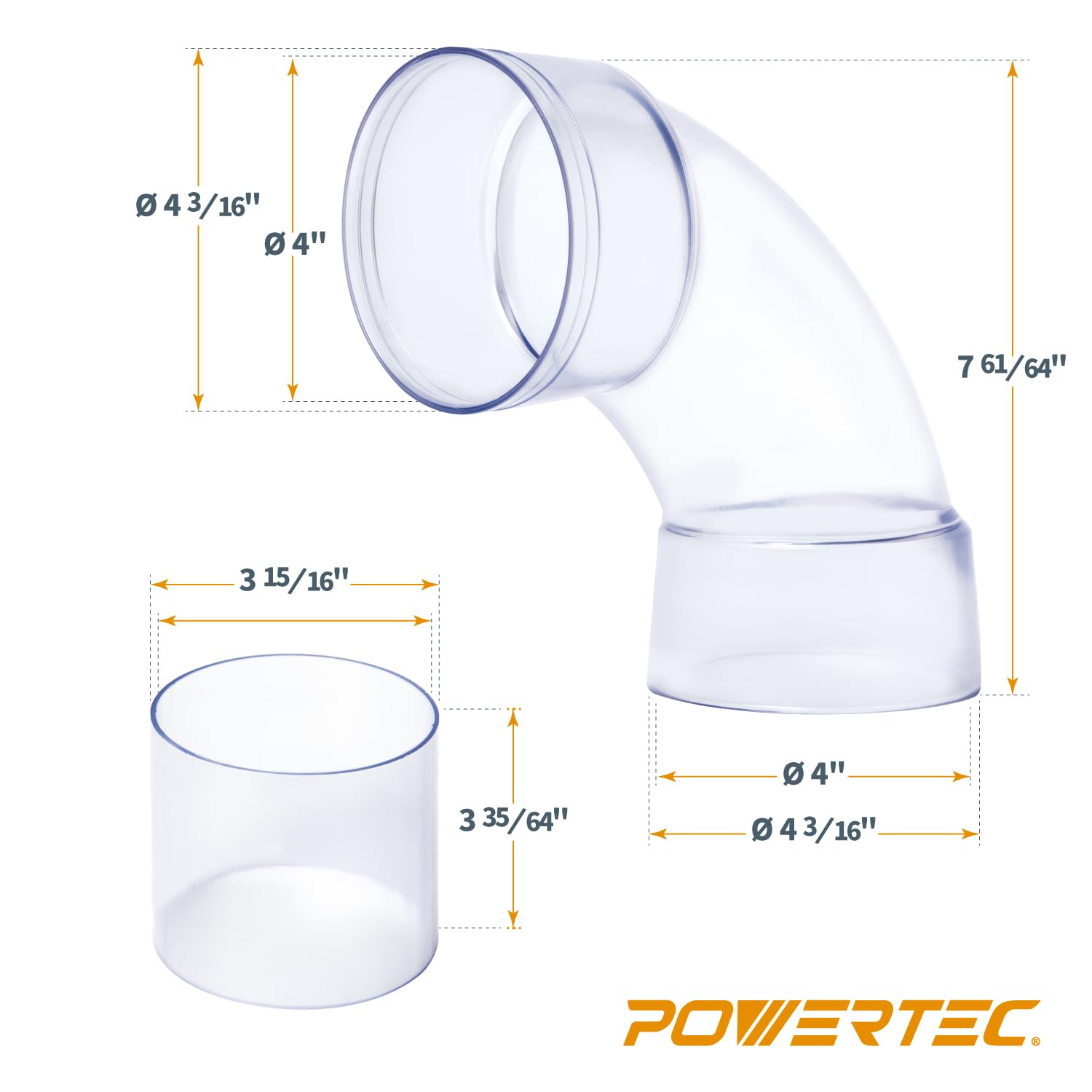 POWERTEC 70306 4 Inch Dust Collection Fittings Network with Dust Hose Splice, Blast Gates, Pipes, 90-Degree Elbow Connector, Y-fittings, Mounting Brackets