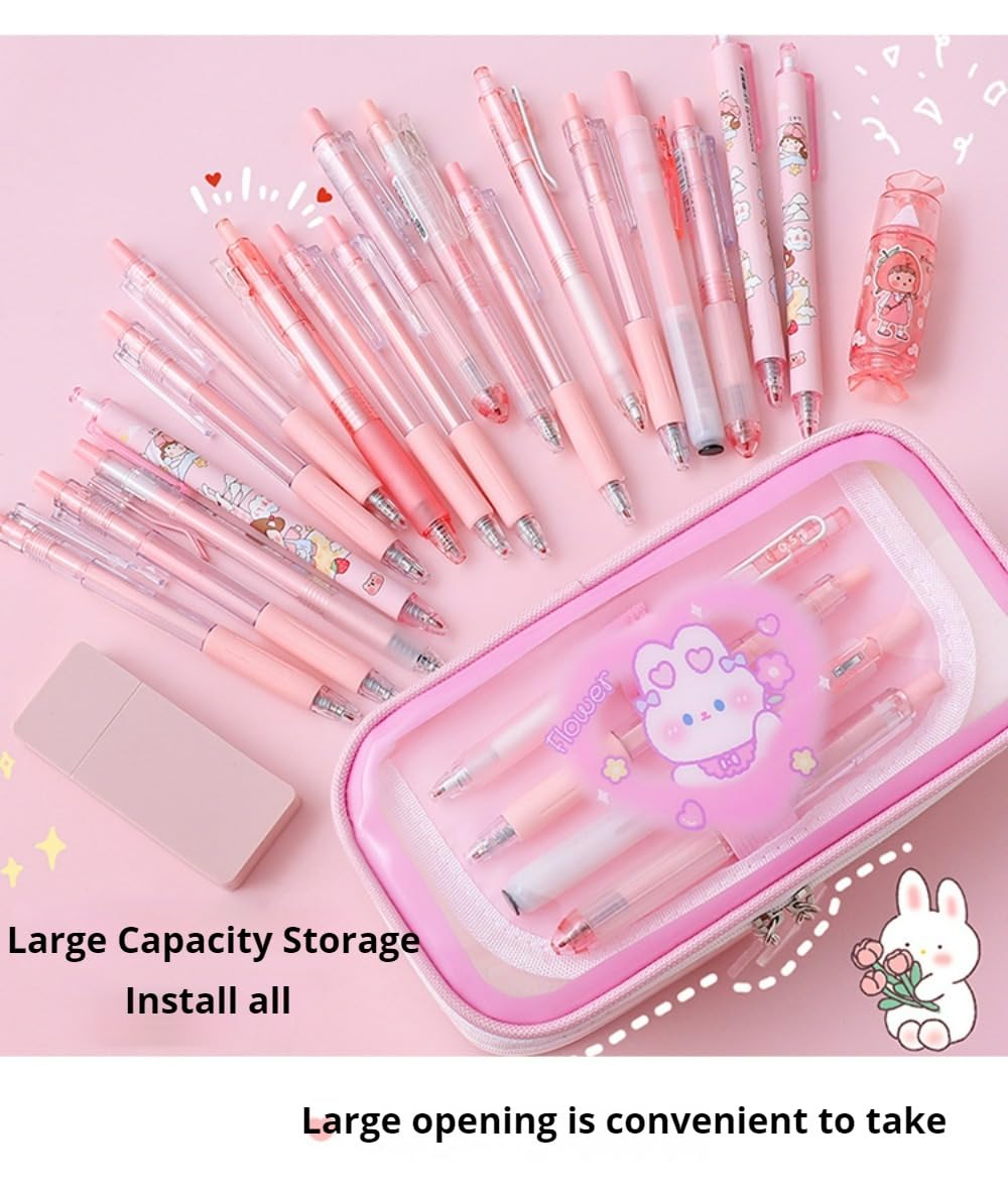 Cute Pencil Case Multilayer Large Capacity Pen Bag Rabbit Kawaii Pen Case Pencil Pouch Gift (Pink)