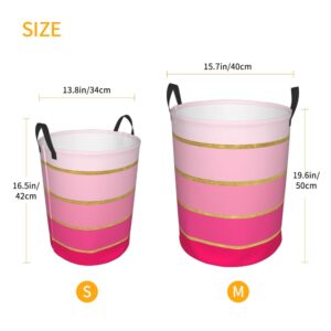 Large Laundry Basket, Hot Pink & Gold Modern Collapsible Laundry Hamper Dirty Clothes Washing Bin for College Dorm Storage Essentials