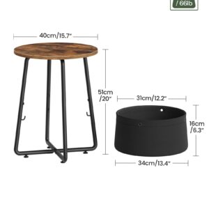 CHOEZON Round Side Table, Small End Table with Fabric Storage Basket, 2-Tier Bedside Table, Round Nightstand, for Small Space, Living Room, Bedroom, Nursery, Rustic Brown and Black TBZ03BF