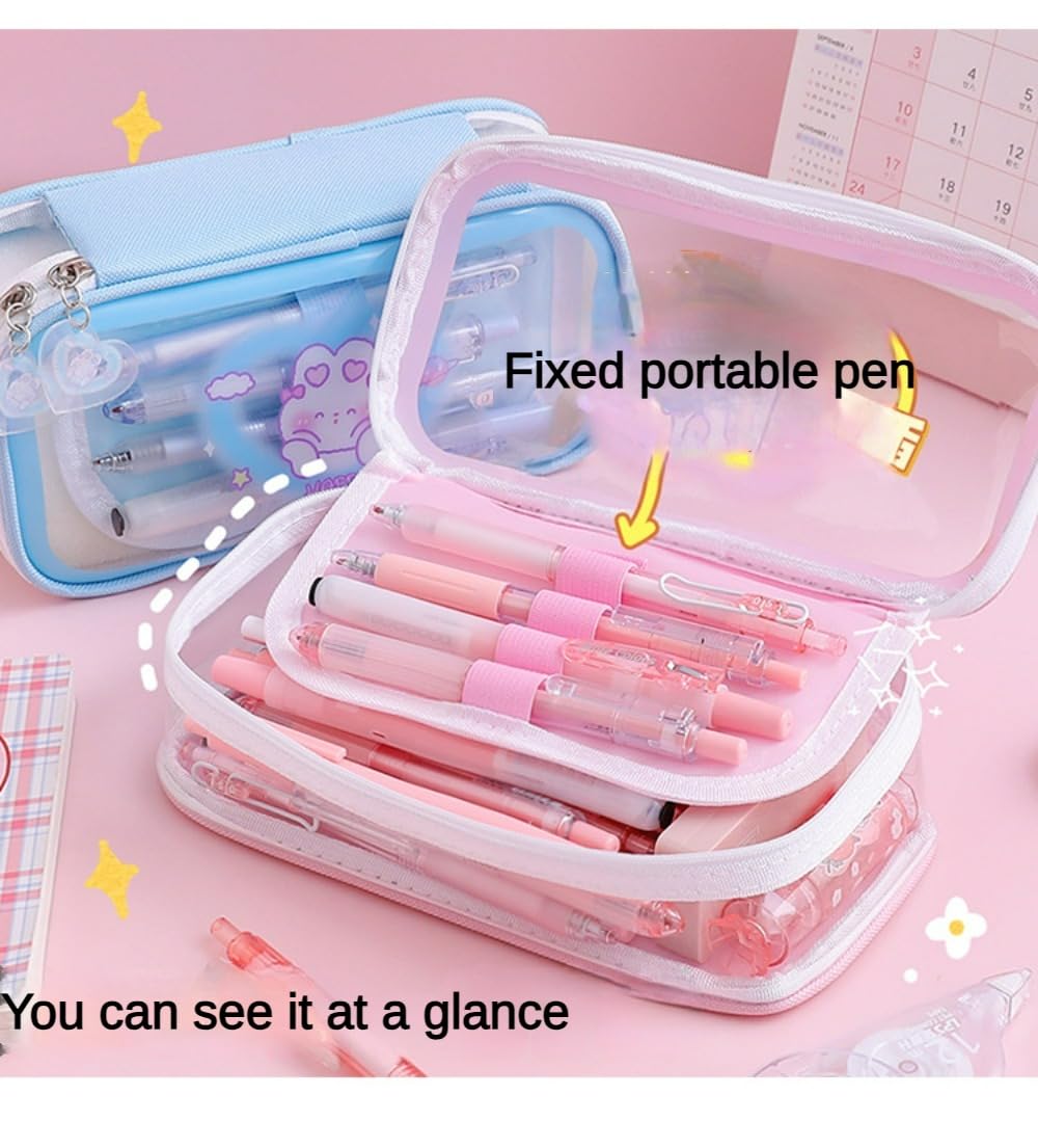 Cute Pencil Case Multilayer Large Capacity Pen Bag Rabbit Kawaii Pen Case Pencil Pouch Gift (Pink)