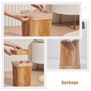 Ciieeo Imitation Wood Grain Trash Can Retro Square Wastebasket Decorative Storage Bins Small Plastic Trash Can Bathroom Garbage Can Flower Holder Bucket for Home Kitchen 12L