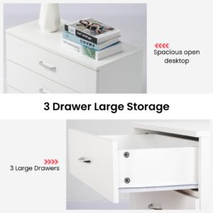 Zimtown 3 Drawer White Dresser for Bedroom, Small Chests of Drawers Modern Nightstand, Dresser Chest with 3 Storage Drawers, Dressers for Nursery, Hallway, Living Room, Closet