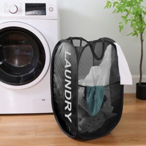 Buenod Pop Up Laundry Hampers, Collapsible Mesh Laundry Baskets, 2 Pack Clothes Hampers Storage Baskets for Home, Dorm, Travel (Black)