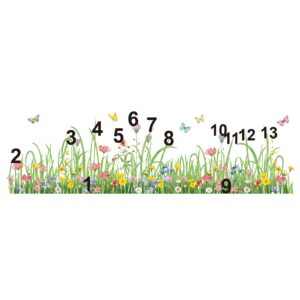 wondever Green Grass Floral Wall Corner Stickers Wildflower Butterflies Baseboard Skirting Line Wall Decals for Living Room Bedroom Dining Room (W:62 inches)