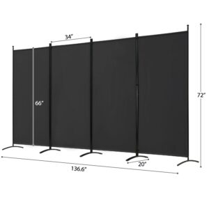 Spurgehom Room Divider 4 Panel Folding Partition Privacy Screens, Freestanding Fabric Room Panel Portable Room Partition Wall Dividers for Home Office Room Restaurant, 136" W X 72" H (Black)