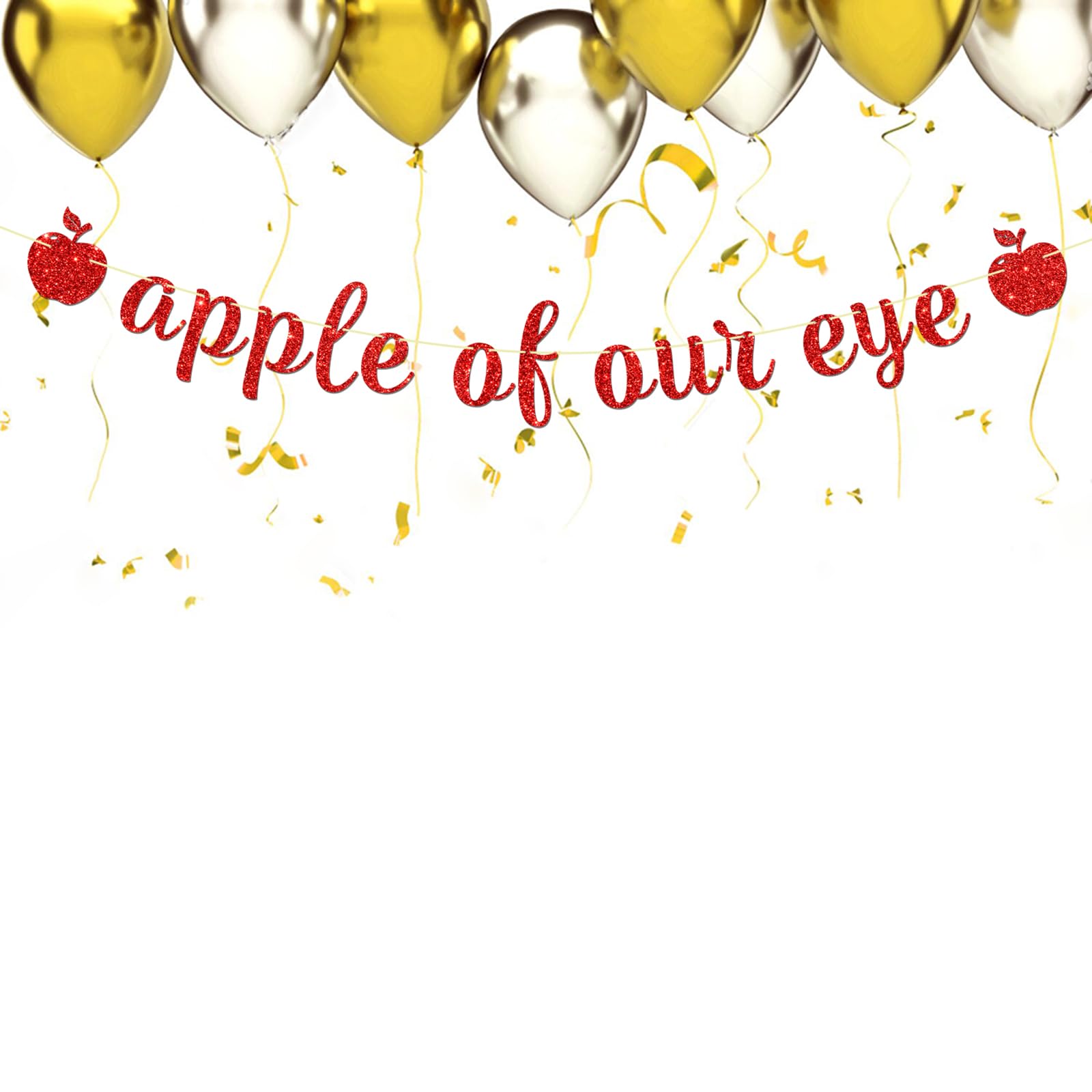 Maicaiffe Apple of Our Eye Banner - Baby Shower Gender Reveal Party Decor - Fruit Theme Apple 1st Birthday Party Decorations, Red Glitter