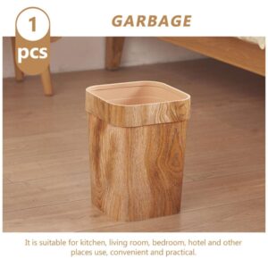 Ciieeo Imitation Wood Grain Trash Can Retro Square Wastebasket Decorative Storage Bins Small Plastic Trash Can Bathroom Garbage Can Flower Holder Bucket for Home Kitchen 12L