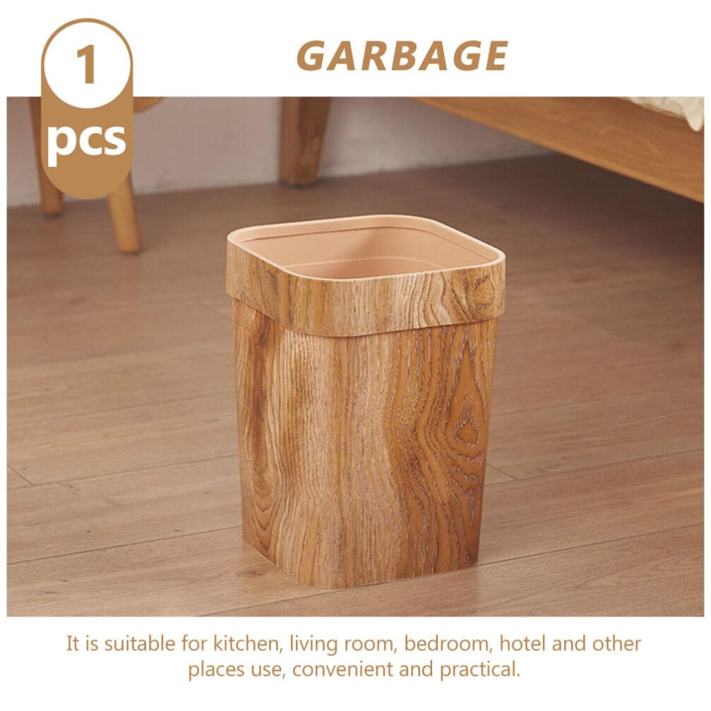 Ciieeo Imitation Wood Grain Trash Can Retro Square Wastebasket Decorative Storage Bins Small Plastic Trash Can Bathroom Garbage Can Flower Holder Bucket for Home Kitchen 12L