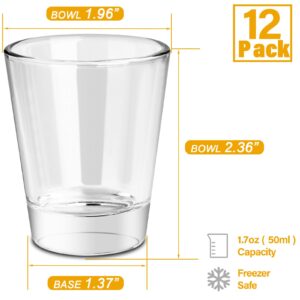 LEYU Shot Glasses Set of 12, Clear Small Shot Glass for Whiskey Tequila Vodka, 1.5oz Mini Glassware Cups With Heavy Base - Stackable