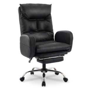 Belandi Home Office Chair with Footrest, High-Back PU Leather Computer Desk Chair, Executive Rolling Swivel Chairs with Leg Rest and Double Thick Cushion, Black Office Chair (Black)