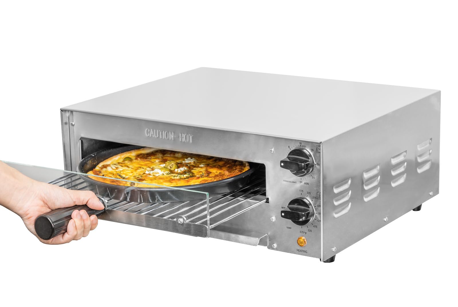 CROSSON Countertop Electric Frozen Pizza Oven For Indoors with 30-minitue Timer,Glass Door and Interior Light,Commercial Pizza Maker for Restaurant and Home Use,120V/1550W (13 Inch)