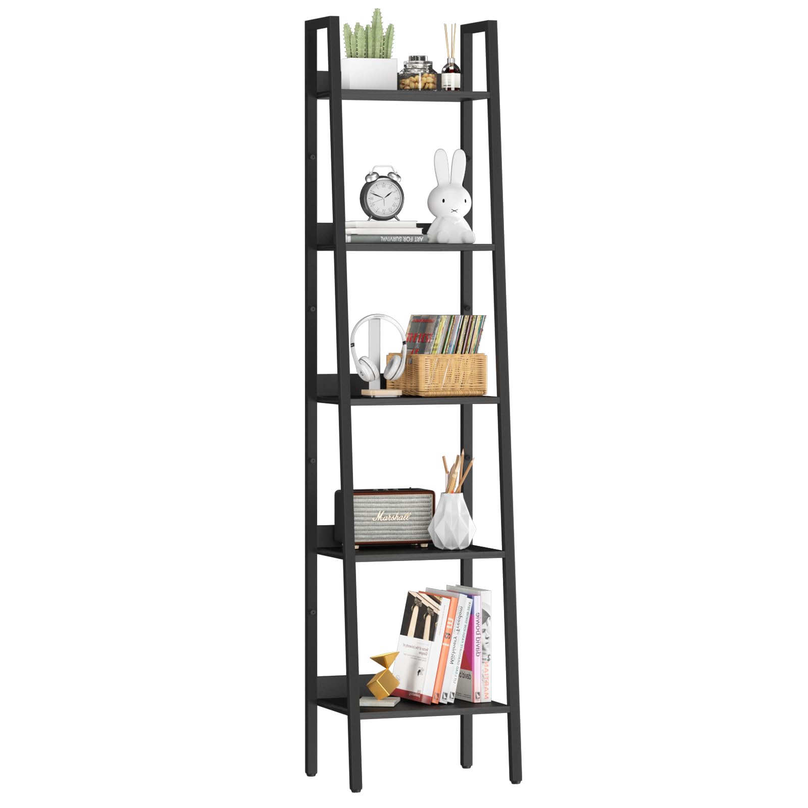 Yoobure Ladder Shelf, 5 Tier Tall Ladder Bookshelf Corner Shelf, Industrial Book Shelf Ladder Bookcase Narrow, Standing Storage Shelves Display Shelf for Bedroom Living Room Office Kitchen Bathroom