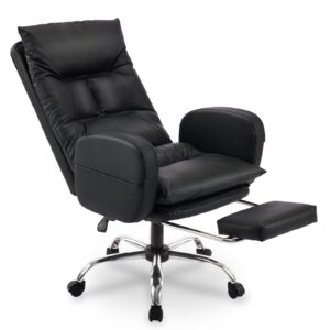 belandi home office chair with footrest, high-back pu leather computer desk chair, executive rolling swivel chairs with leg rest and double thick cushion, black office chair (black)