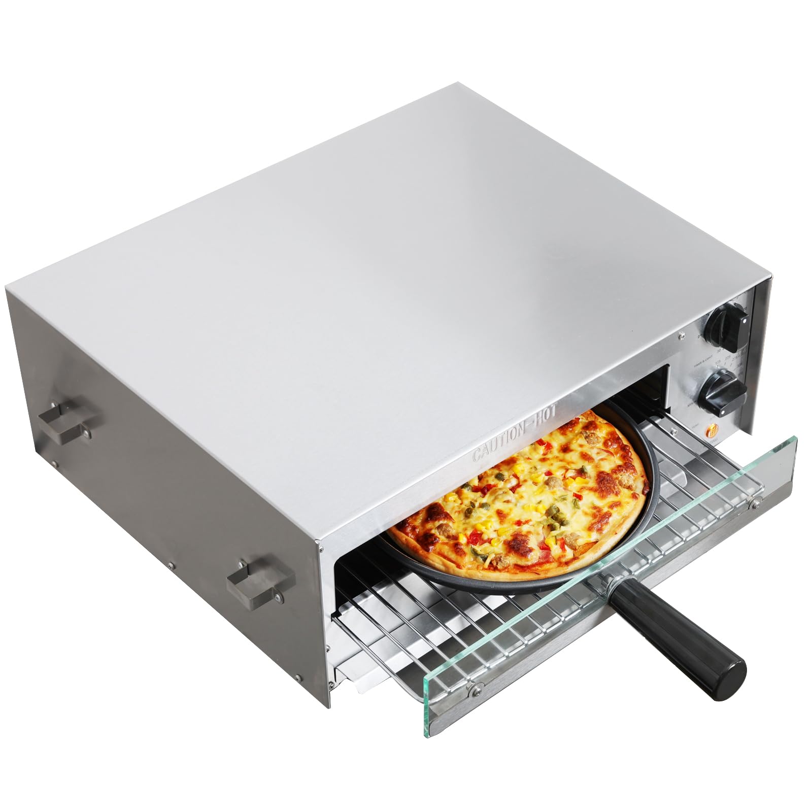 CROSSON Countertop Electric Frozen Pizza Oven For Indoors with 30-minitue Timer,Glass Door and Interior Light,Commercial Pizza Maker for Restaurant and Home Use,120V/1550W (13 Inch)