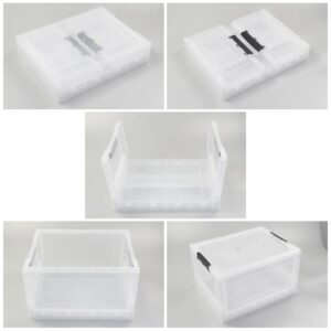 Rinboat 32 Quart Plastic Collapsible Storage Crates Boxes with Lids, Clear Plastic Storage Bins, 4 Packs