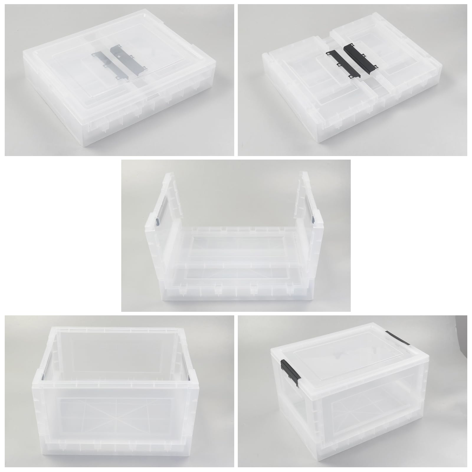 Rinboat 32 Quart Plastic Collapsible Storage Crates Boxes with Lids, Clear Plastic Storage Bins, 4 Packs