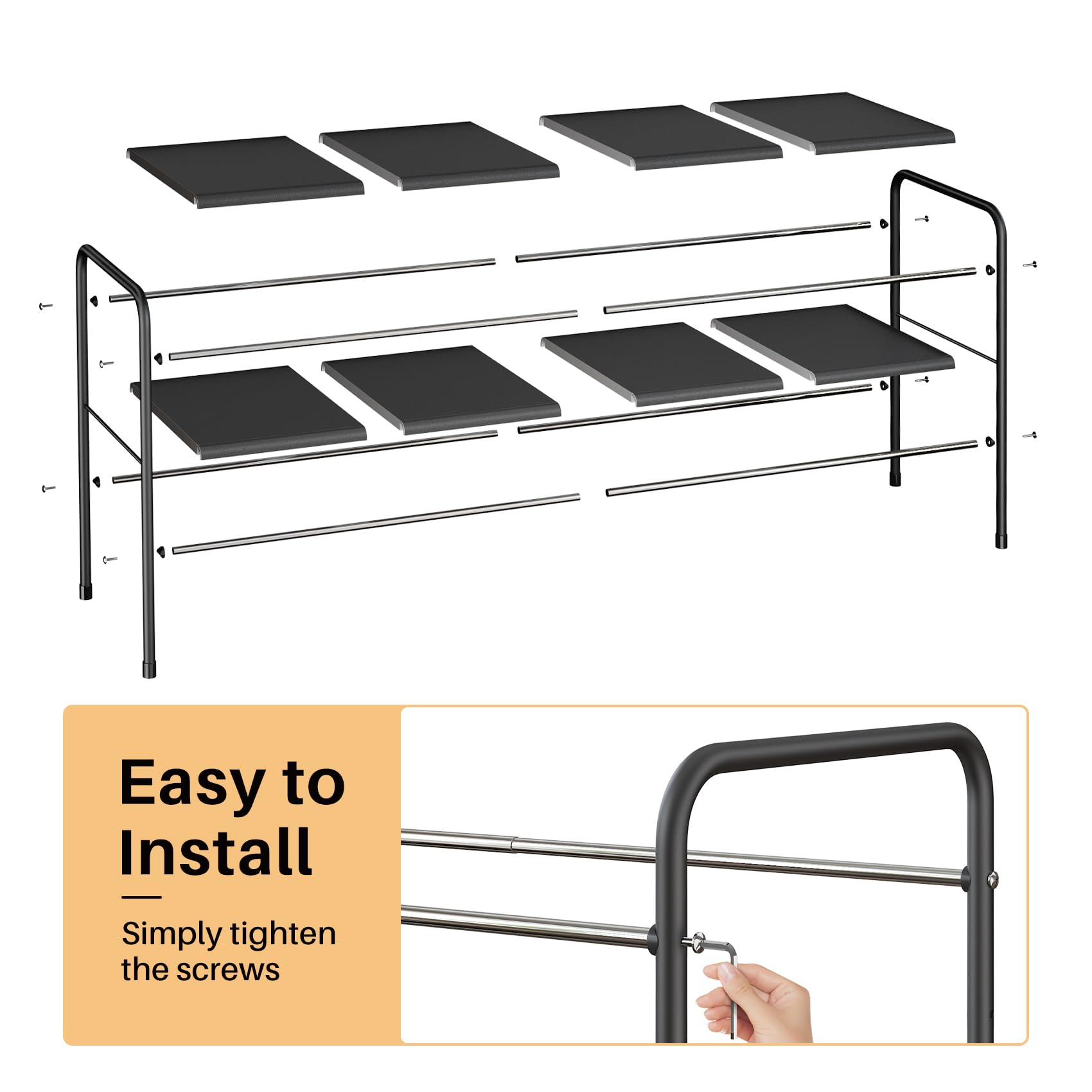 Prevent Soil Detachment Easy to Clean Expandable Shoe Rack, 2 Tier Adjustable Metal Small Shoe Rack for Closet Door Entrance,Shoe Storage Shelves Shoe Racks Organizer for Entryway,Garage,Hallway