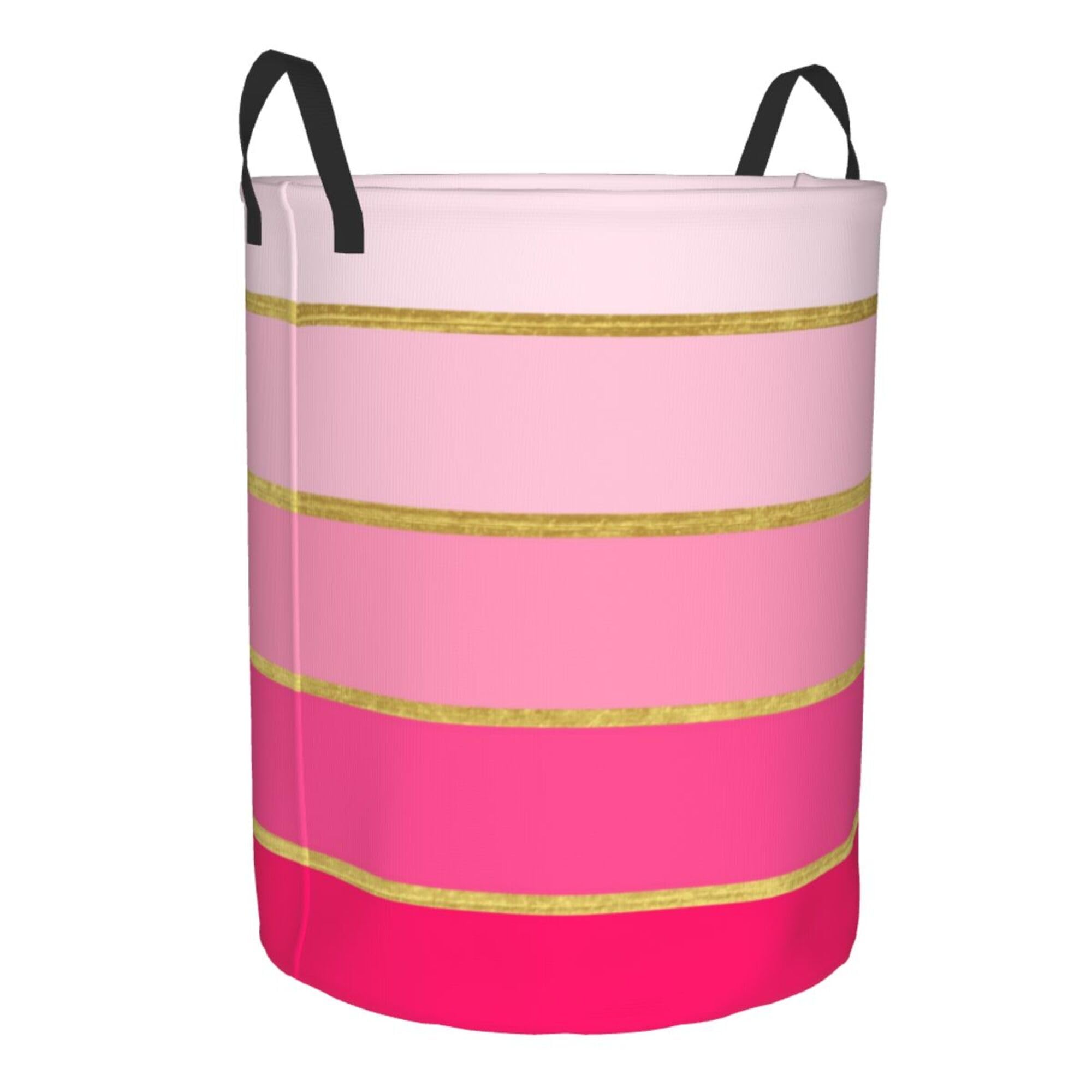 Large Laundry Basket, Hot Pink & Gold Modern Collapsible Laundry Hamper Dirty Clothes Washing Bin for College Dorm Storage Essentials