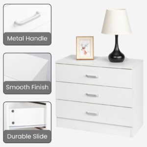 Zimtown 3 Drawer White Dresser for Bedroom, Small Chests of Drawers Modern Nightstand, Dresser Chest with 3 Storage Drawers, Dressers for Nursery, Hallway, Living Room, Closet