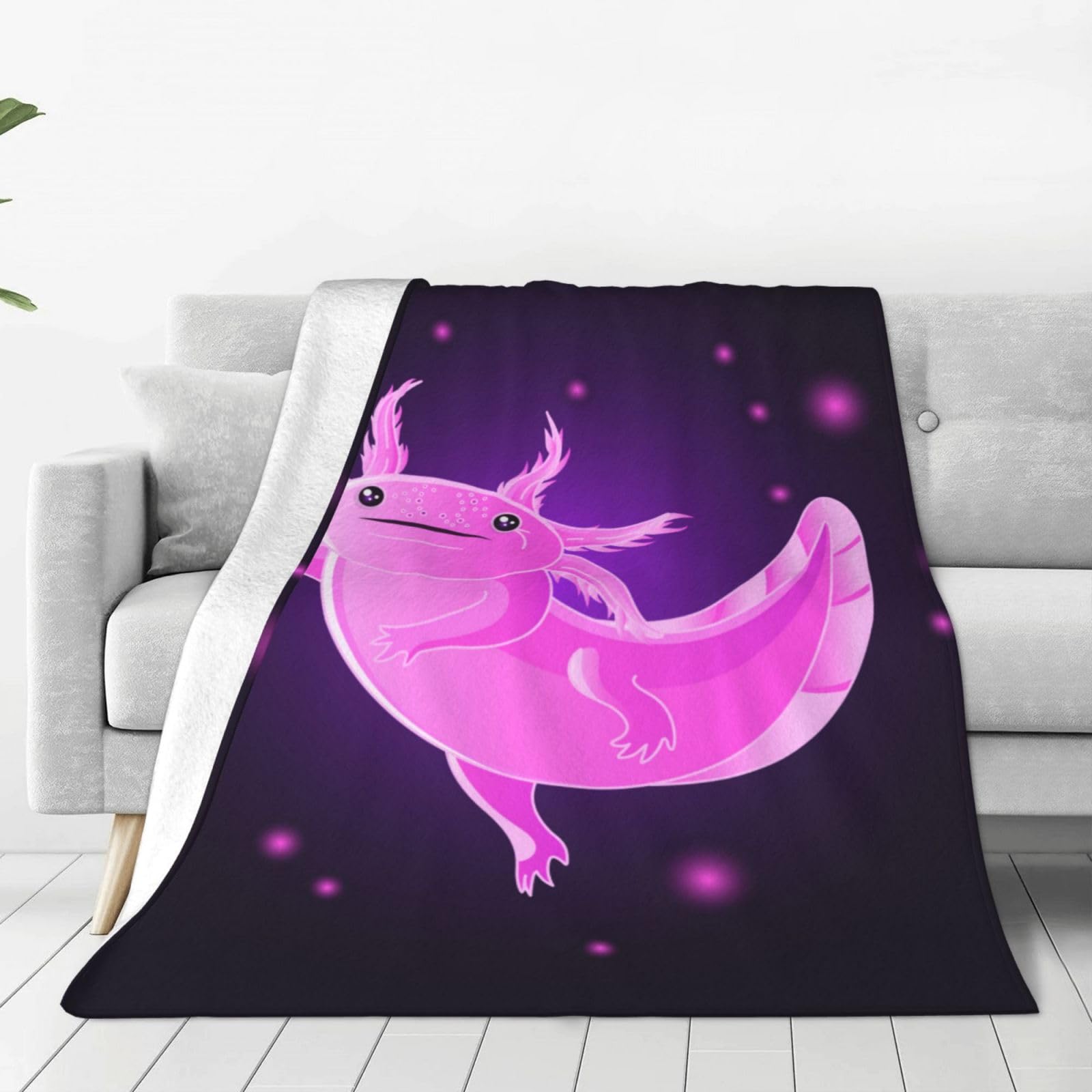 Axolotl Blanket Cute Pink Axolotl Fish Blanket Throw Bedding Room Decor Flannel Blankets for Boys Girls for Sofa Couch Living Room Bed Camping Travel 60"x50" Axolotl Decor Stickers Black Background