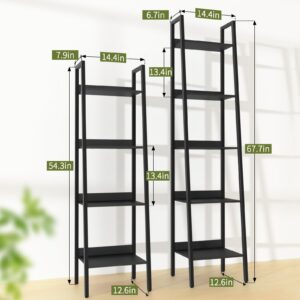 Yoobure Ladder Shelf, 5 Tier Tall Ladder Bookshelf Corner Shelf, Industrial Book Shelf Ladder Bookcase Narrow, Standing Storage Shelves Display Shelf for Bedroom Living Room Office Kitchen Bathroom