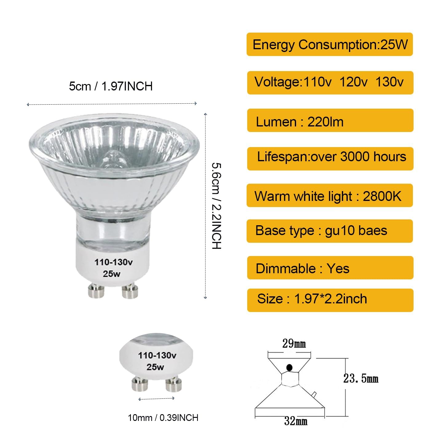 ZOHOJOV 7 Pack 120V 25 Watt GU10 Bulb, NP5 Replacement Scentsy Light Bulbs for Wax Warmer, MR16 Dimmable Halogen Bulbs for Track/Recessed/Accent Lighting, Warm White, 2800K