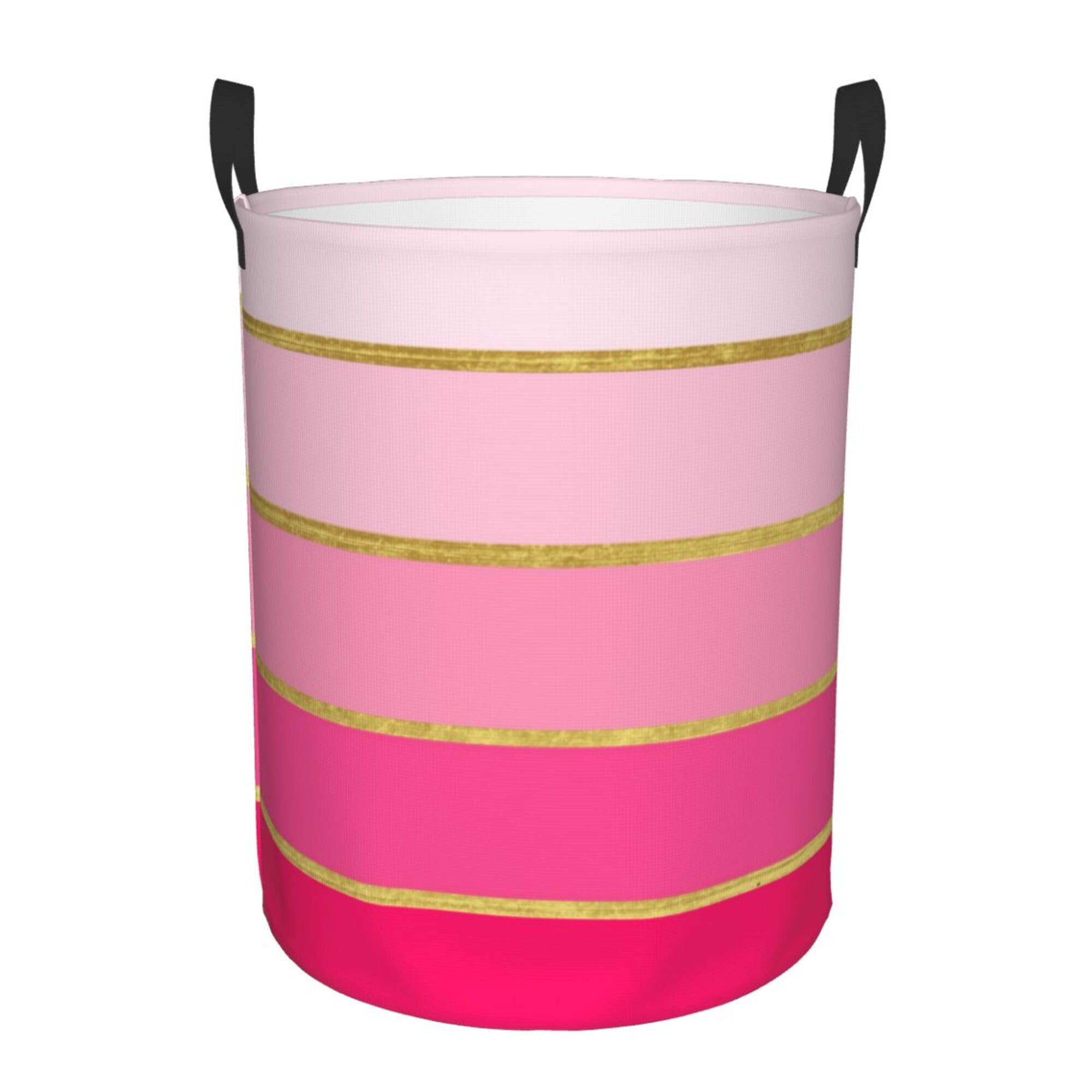 Large Laundry Basket, Hot Pink & Gold Modern Collapsible Laundry Hamper Dirty Clothes Washing Bin for College Dorm Storage Essentials