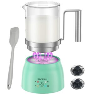 secura detachable milk frother and steamer, 17oz electric milk warmer 4-in-1 hot/cold foam maker for latte, macchiato, hot chocolate, glass milk jug dishwasher safe (green)