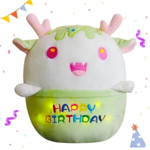 ayqnmhr spirit stuffed animal plush toy, 10in led light up happy birthday plush doll cute spirit plushies pillow for girls boys home decoration christmas birthday