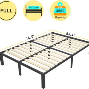 ROIL 18 inch Full Size Bed Frames with Wood Slats - 3500lbs Heavy Duty No Box Spring Needed Platform, Mattress Stoppers Double Metal Noise Free Bedframe with Headboard Hole