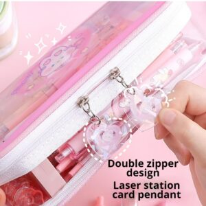 Cute Pencil Case Multilayer Large Capacity Pen Bag Rabbit Kawaii Pen Case Pencil Pouch Gift (Pink)