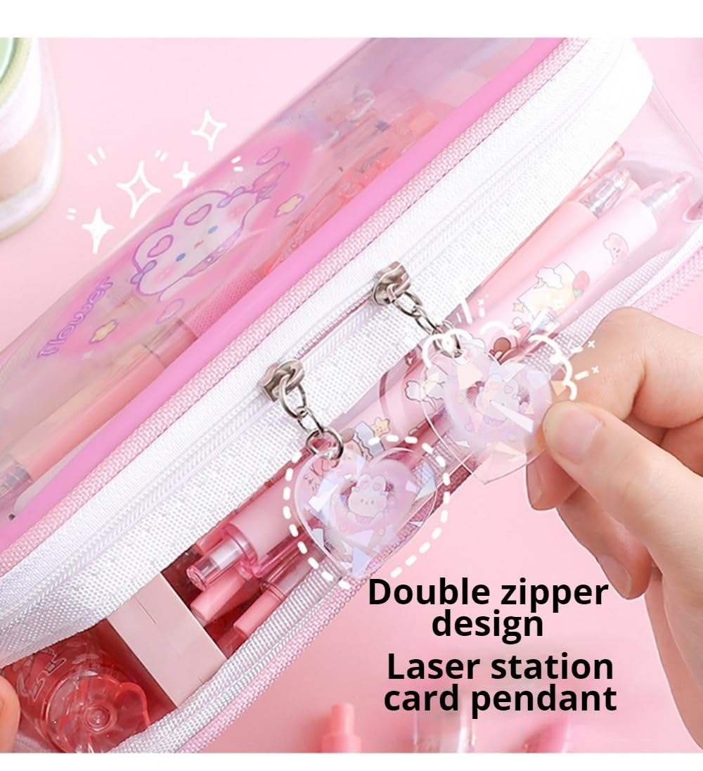 Cute Pencil Case Multilayer Large Capacity Pen Bag Rabbit Kawaii Pen Case Pencil Pouch Gift (Pink)