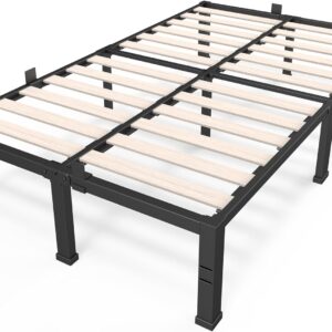 ROIL 18 inch Full Size Bed Frames with Wood Slats - 3500lbs Heavy Duty No Box Spring Needed Platform, Mattress Stoppers Double Metal Noise Free Bedframe with Headboard Hole