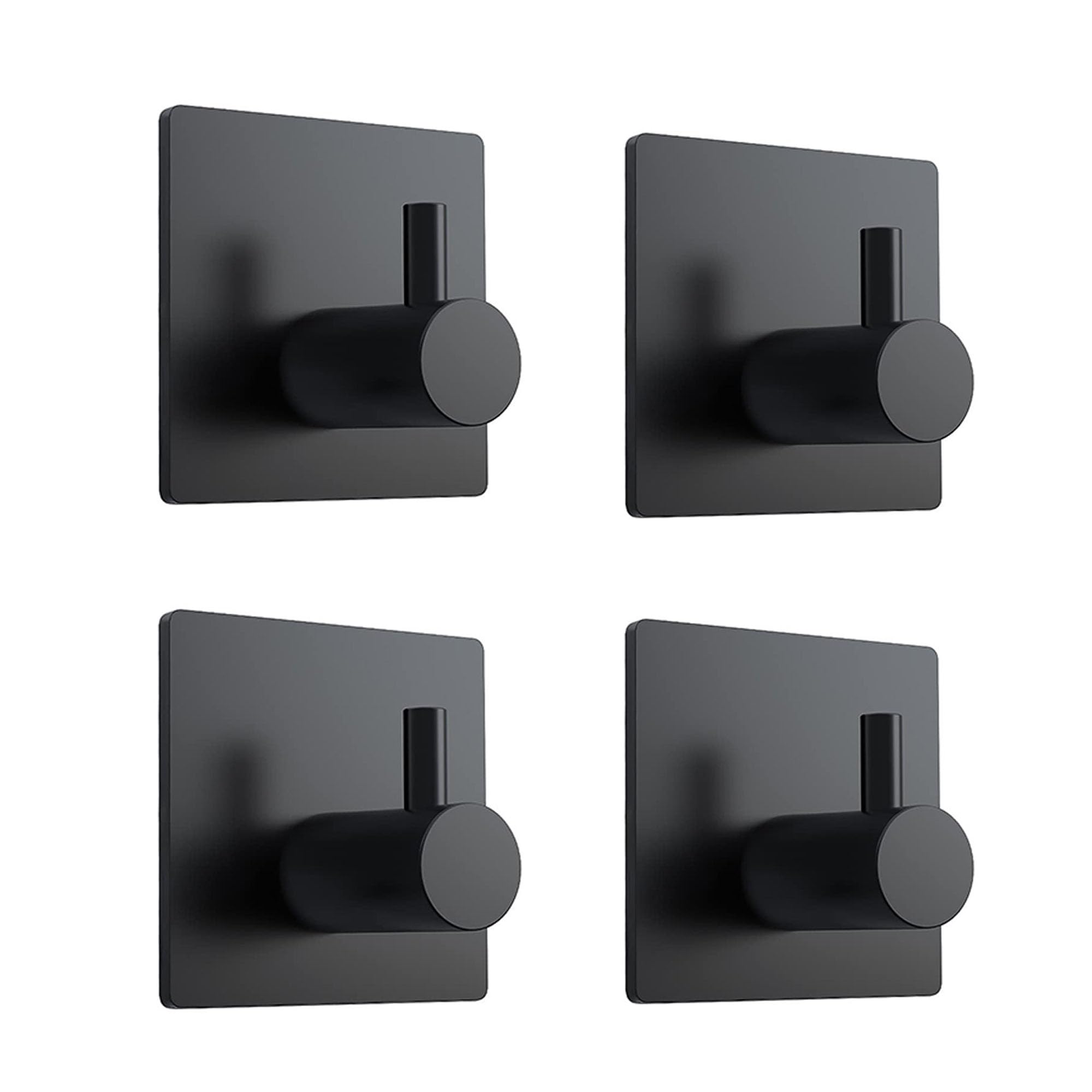 Voraus Adhesive Hooks Heavy Duty Wall Hooks Waterproof Stainless Steel Towel Racks for Bathroom Wall Hooks for Hanging 4-Packs (Matte Black)