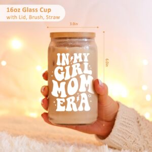 Fairy's Gift Girl Mom Gifts, Girl Mom Iced Coffee Cup, Cute 16 oz Coffee Glass Cups with Lids Straws - in My Girl Mom Era - Gifts for New Mom, Christmas, Birthday Gifts for Expecting Mom, Girl Mama