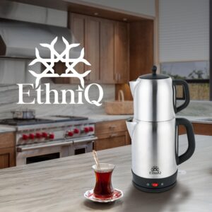 Ethniq TeaVibe Electric Turkish Tea Maker - Stainless Steel 120V Double Pot Kettle & Infuser, Boil-Dry Protection, Auto Shut-Off & Keep Warm Function, 1.7L Kettle + 1L Teapot Capacity