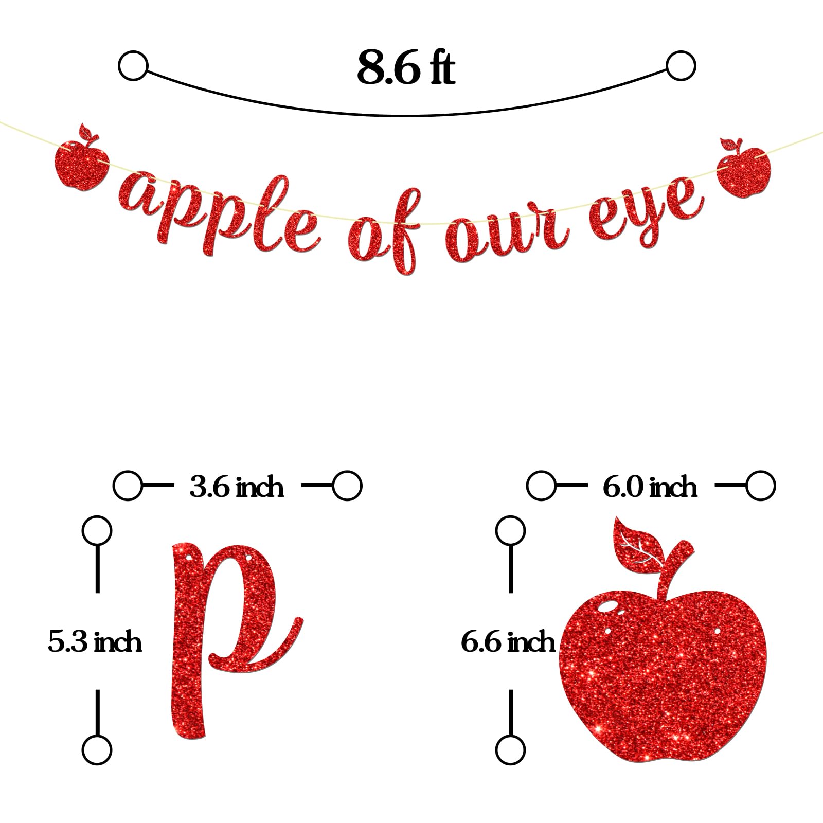 Maicaiffe Apple of Our Eye Banner - Baby Shower Gender Reveal Party Decor - Fruit Theme Apple 1st Birthday Party Decorations, Red Glitter