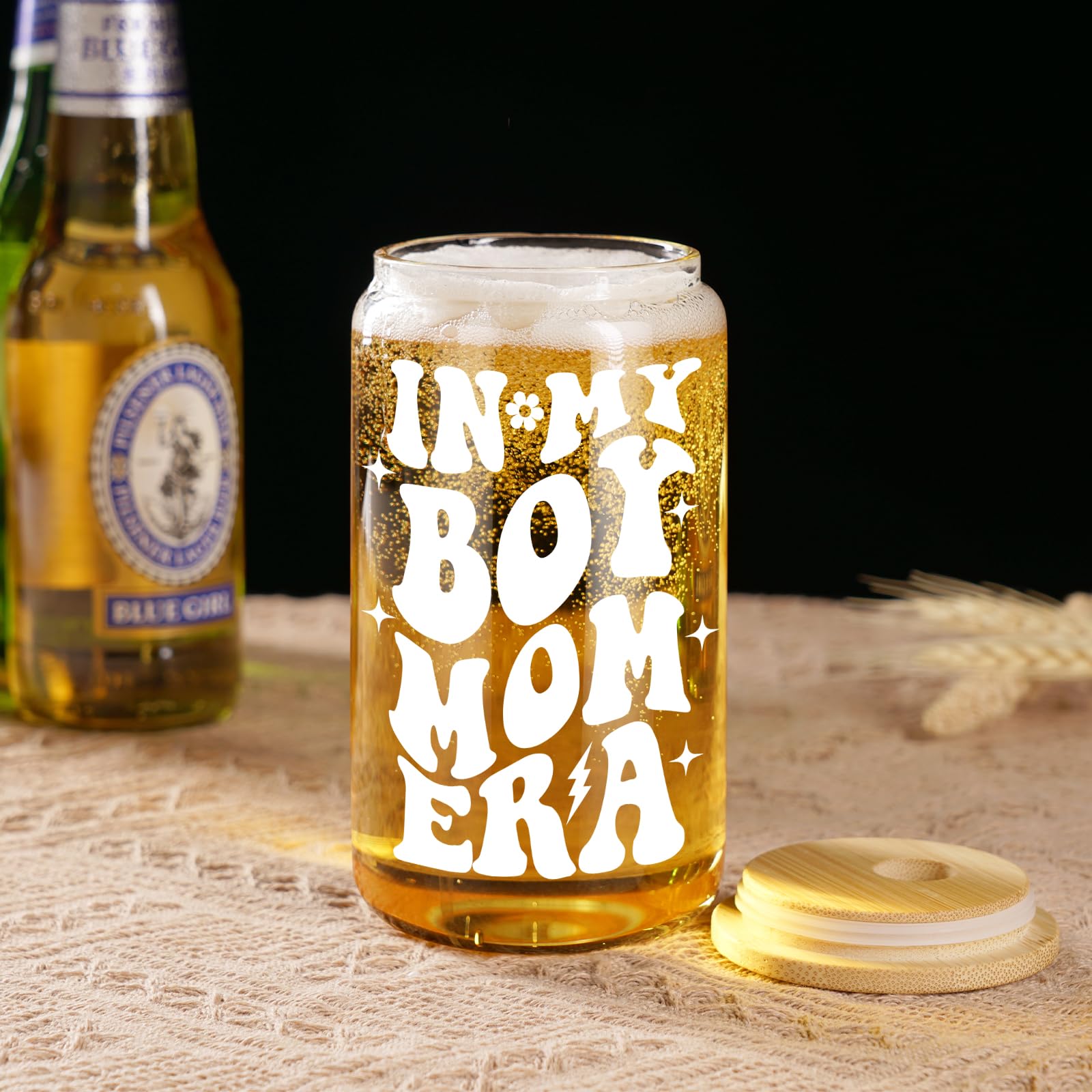 Fairy's Gift Boy Mom Iced Coffee Cup, Cute Boy Mom Gifts, 16 oz Coffee Glass Cups with Lids Straws - in My Boy Mom Era - Boy Mom Christmas, Boy Mama Birthday Gifts - Gifts for New Mom, Expecting Mom